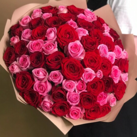Belek Florist 101 Stück eleganter Blumenstrauß aus rosa roten Rosen