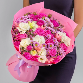  Belek Blumenlieferung Rosa Rosen-Chrysanthemen-Lisyantus-Blumenstrauß