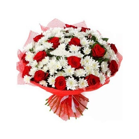  Belek Flower 15pc Red Roses &11pc White Daisy