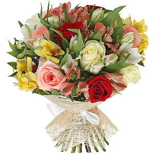 belekflorist.com  flower delivery belek 7 pc Astomeria & 7 pc Rose Bouquet 