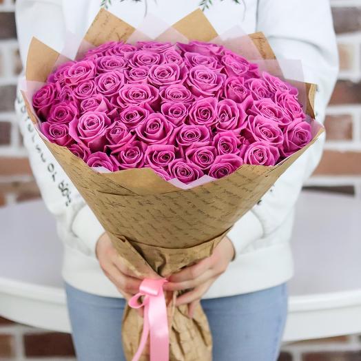 Заказ цветов в Белек  Букет розовых роз 51 шт.