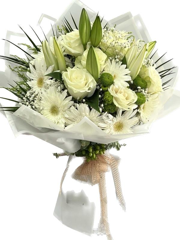  Belek Flower Delivery White Gerbera Rose Lilies Bouquet