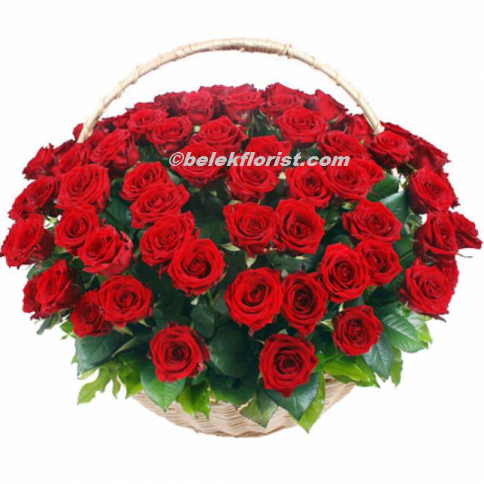  Цветок в Белек  Корзина  большая  51шт Роза красная