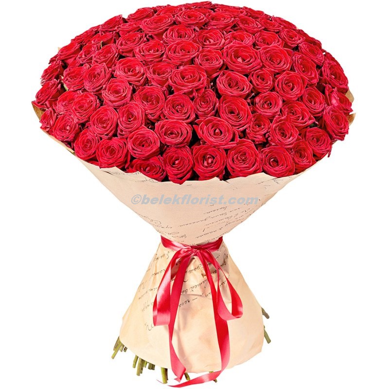 Цветок в Белек  букет из Роза красная 91шт 