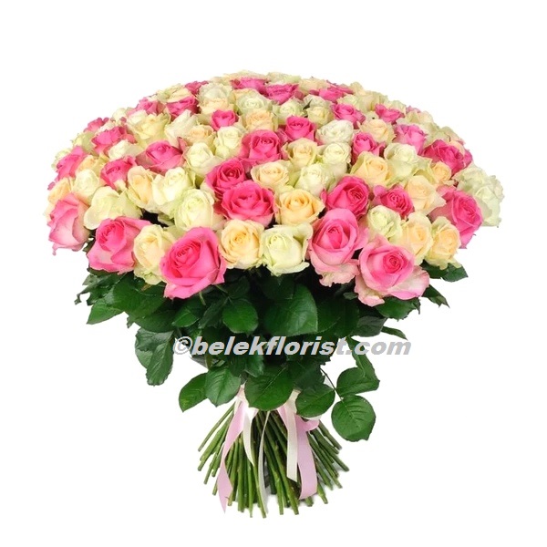  Доставка цветов в Белек  Розовая белая роза 101 шт
