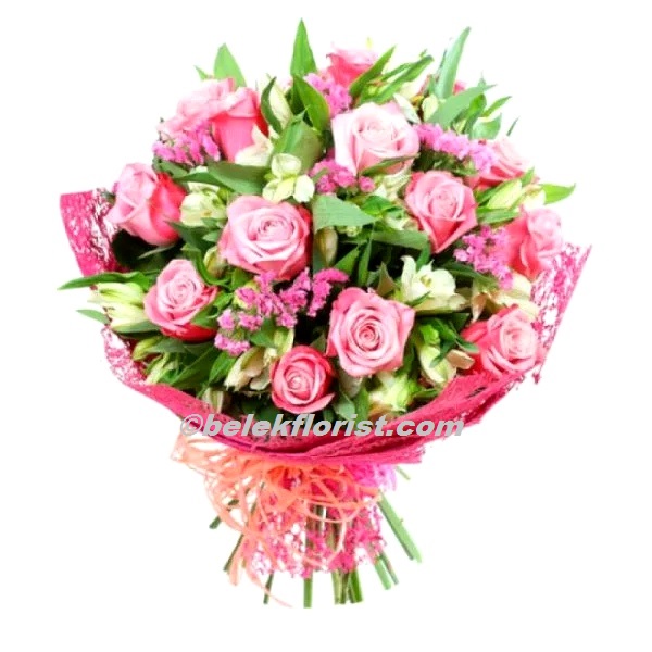  Цветок в Белек  Астомеря & Розовых Роз Букет 
