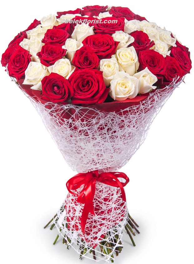  Заказ цветов в Белек  51шт.Красные&Белая роза
