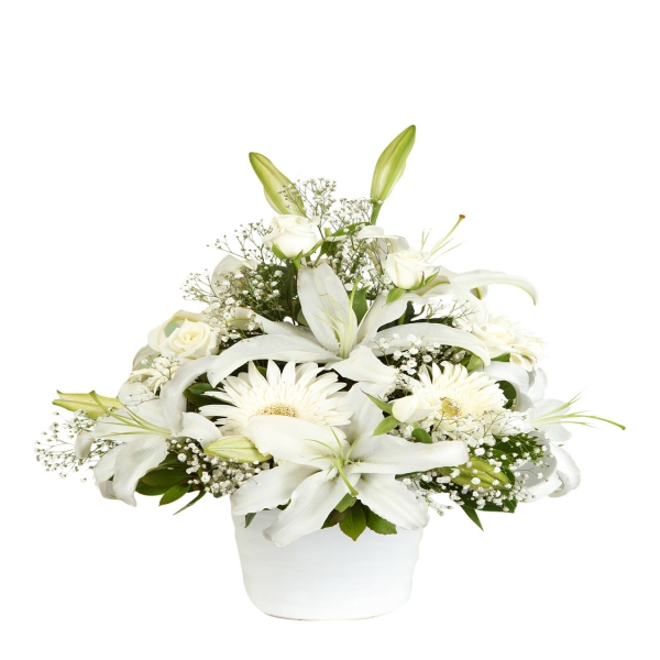  Заказ цветов в Белек  Композиция из герберы и лилии в вазе
