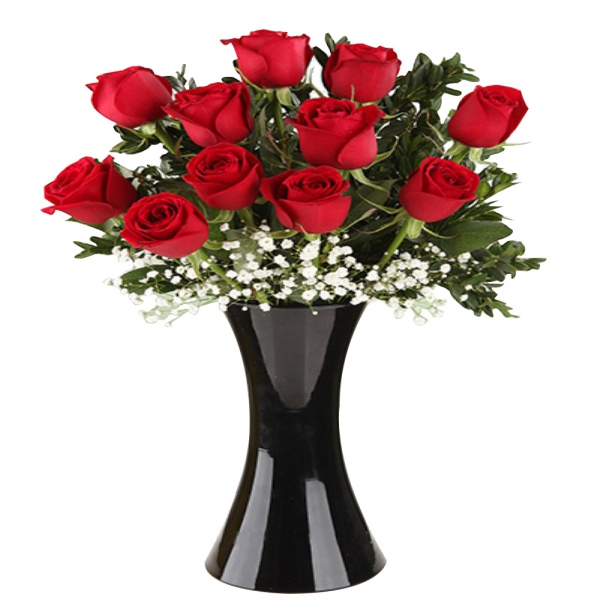  Флорист в Белек 11 роз в черной вазе
