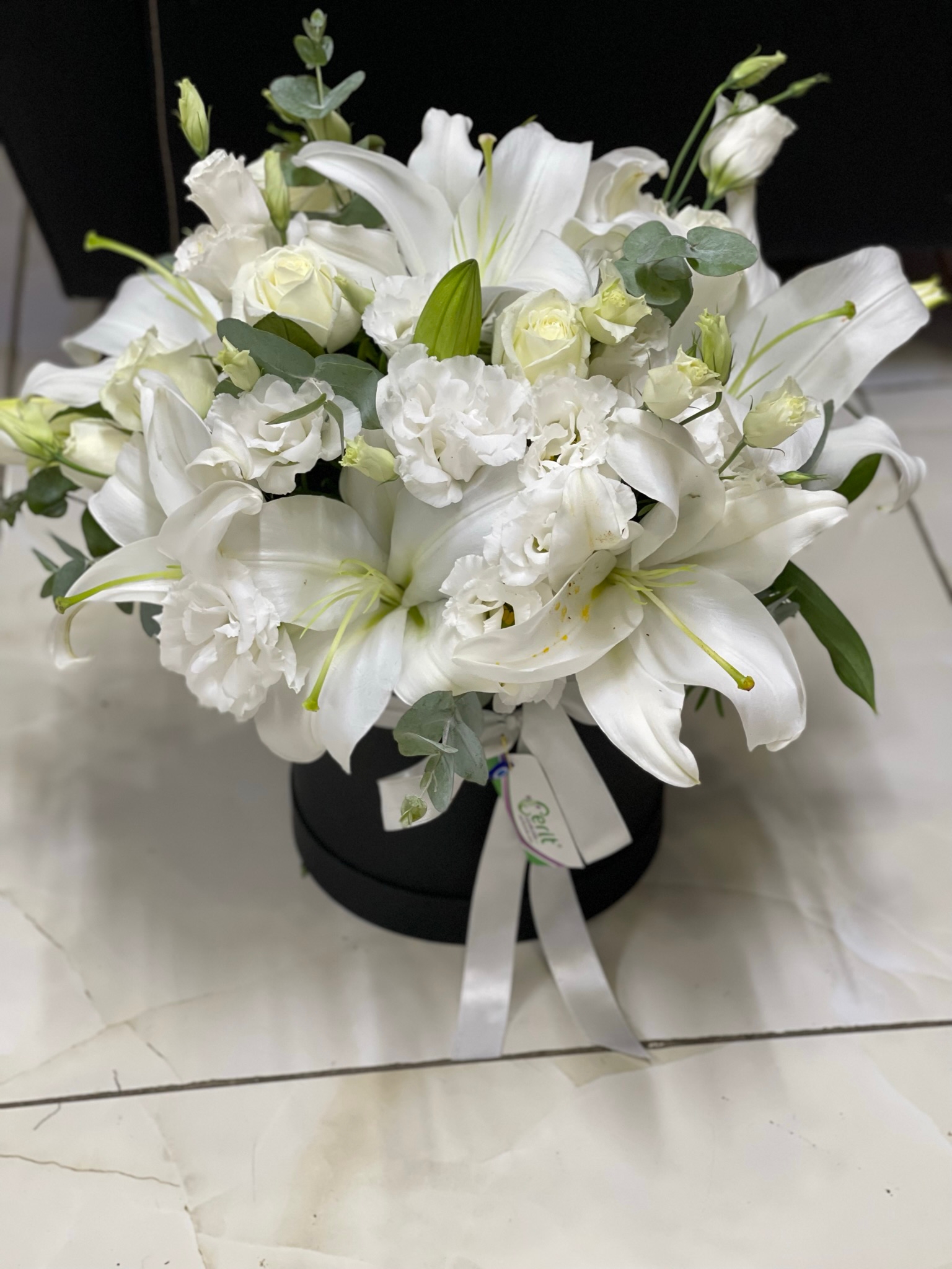  Belek Flower Order Lilies Rose Arrangement in Black Box