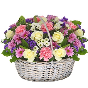  Belek Blumenlieferung Rosen-Chrysantheme Elegantes Arrangement im Korb