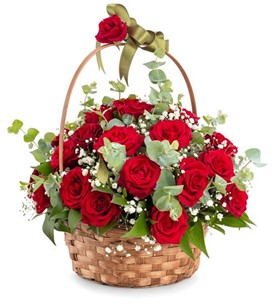  Цветок в Белек  29 красных роз в корзине