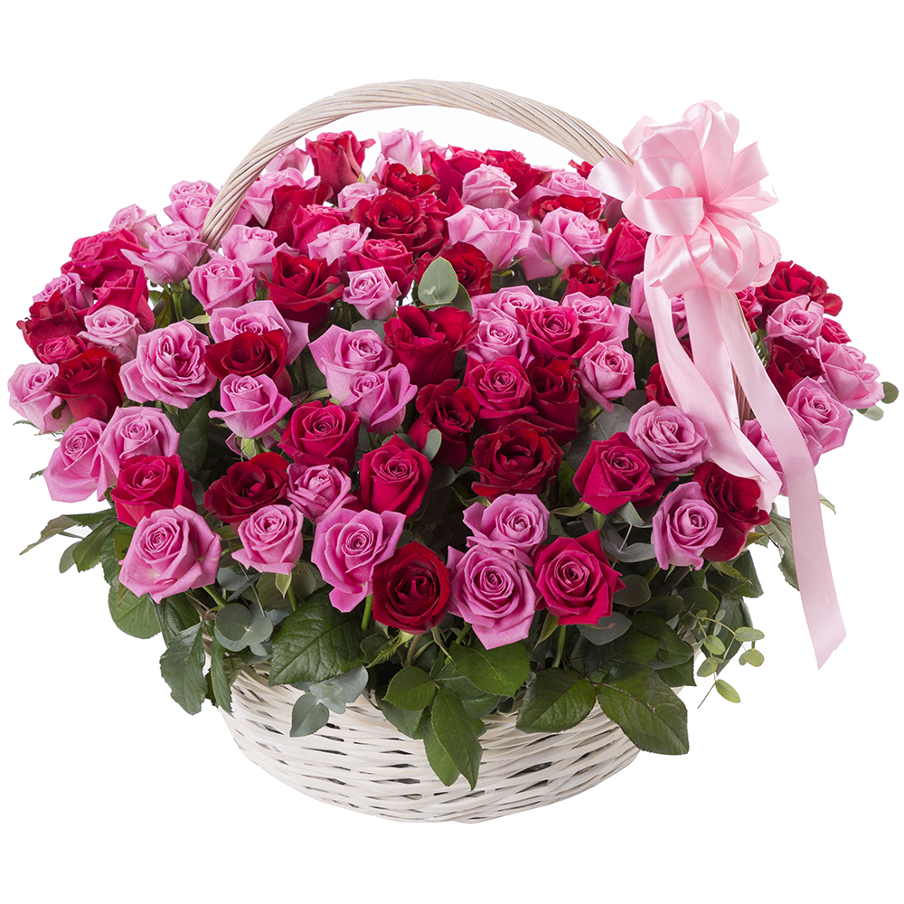 Belek Florist 101 Pieces of Pink Red Roses in a Basket