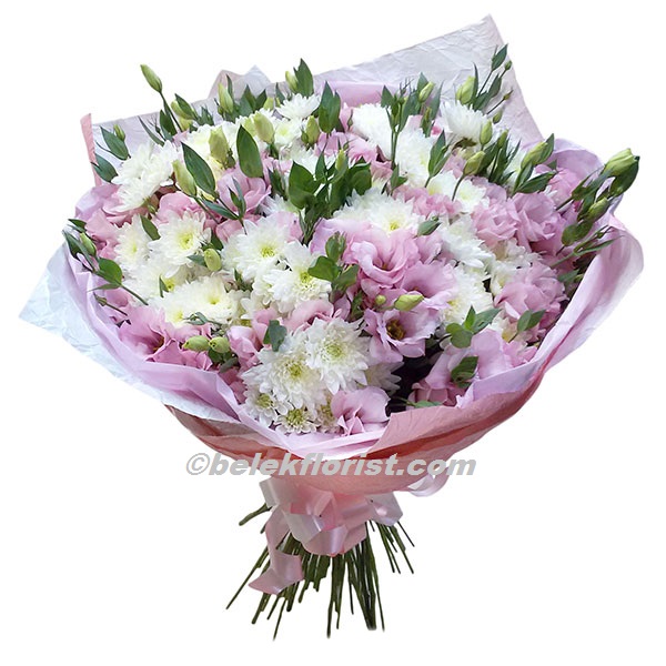  Цветок в Белек  розовых лизиантус хризантемБукет