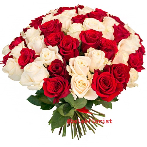 Belek Florist 51 Pieces Red & White Roses Bouquet