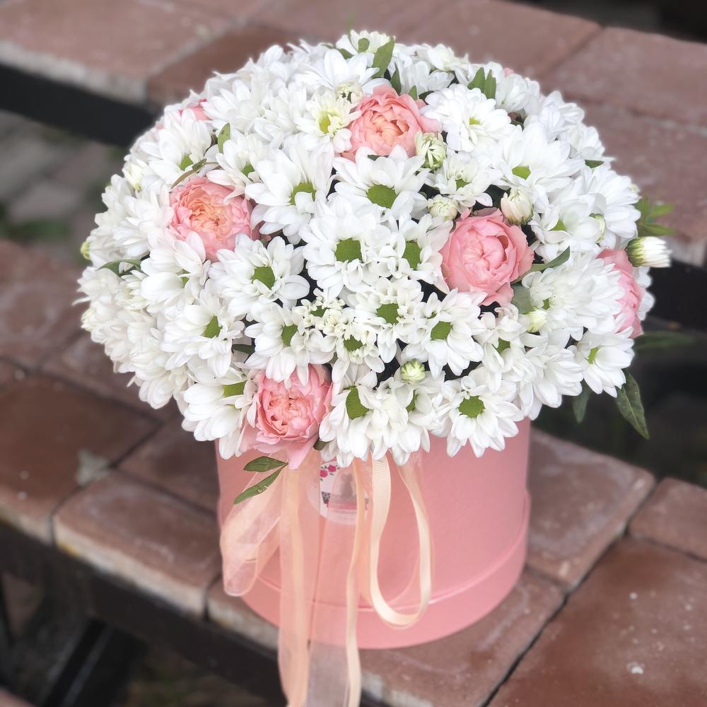  Belek Blumen White daisy and Rose in Pink Box